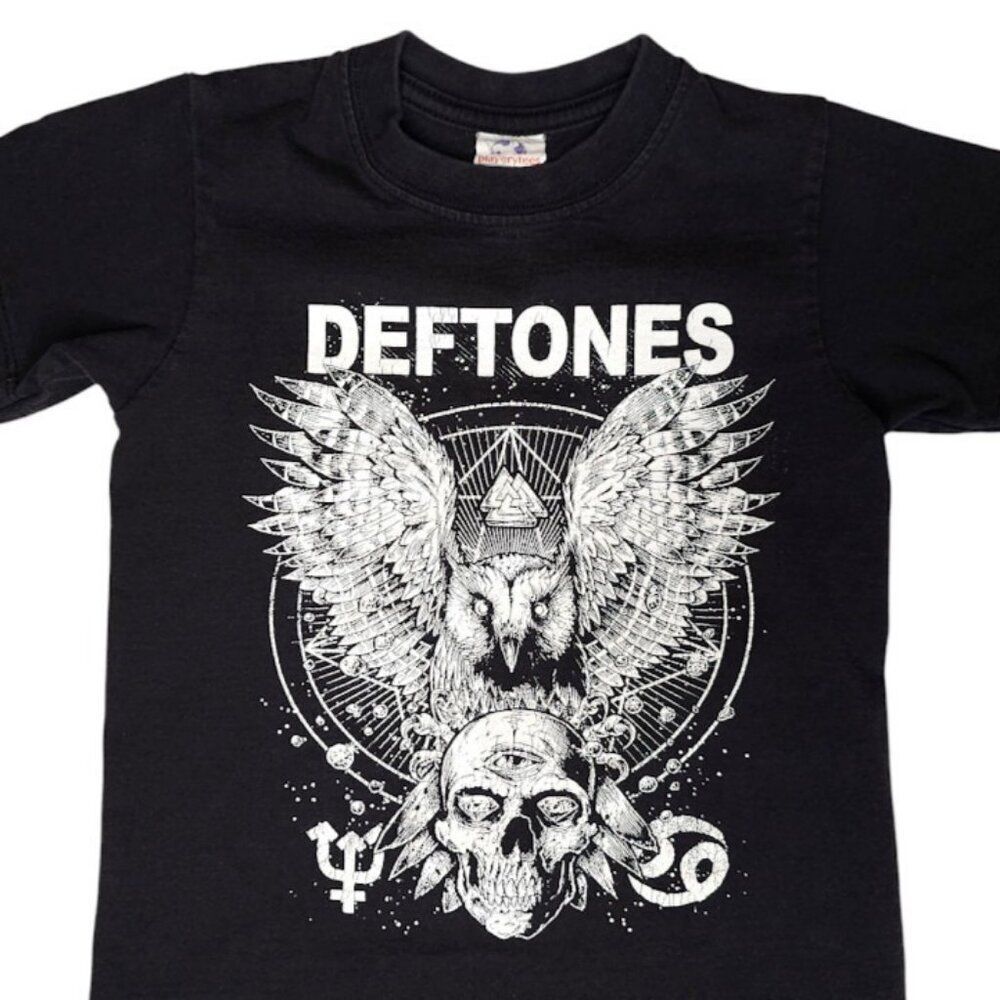 Deftones T Shirt Boys Youth Size Small Black Owl And Skull Alternative Metal